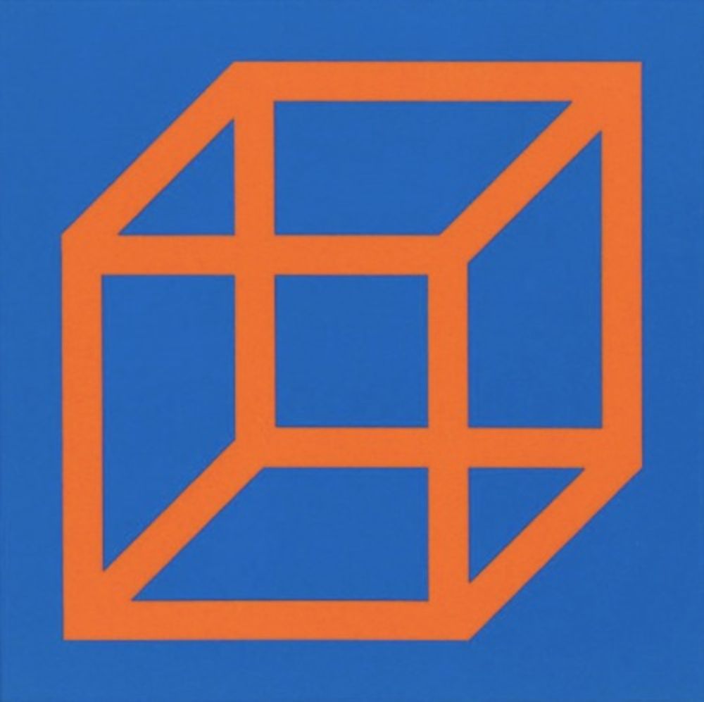 Linocut Lewitt - Cubes in Color on Color (Blue/Orange)