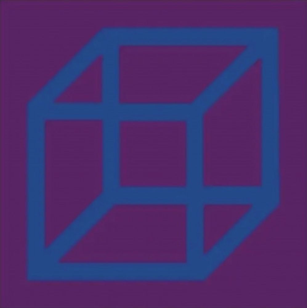 Linocut Lewitt - Cubes in Color on Color (Purple/Blue)