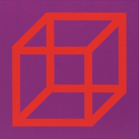 Linocut Lewitt - Cubes in Color on Color (Purple/Red)