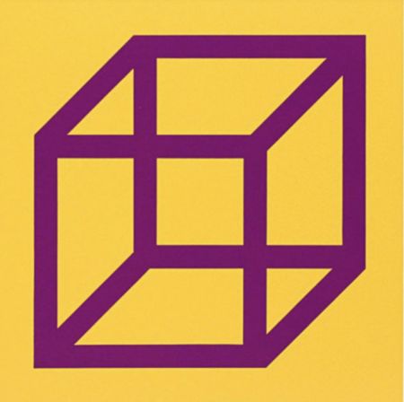 Linocut Lewitt - Cubes in Color on Color (Yellow/Purple)