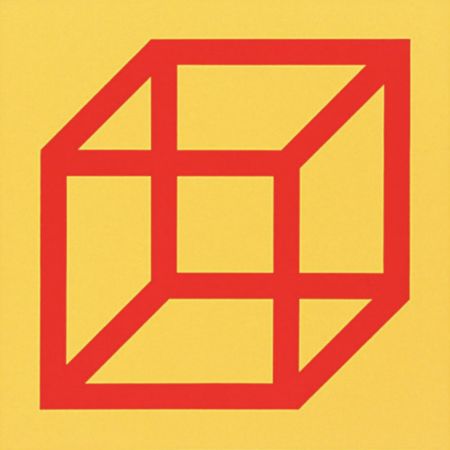 Linocut Lewitt - Cubes in Color on Color (Yellow/Red)