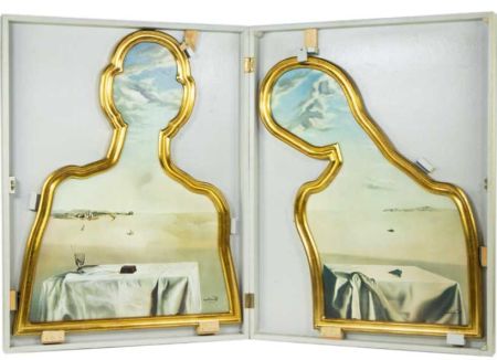Lithograph Dali - Dali and Gala with their heads in the clouds,
