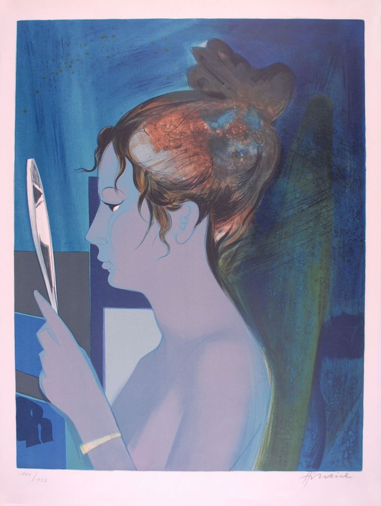 Lithograph Hilaire - Dame au miroir