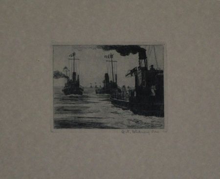 Etching Hübner - Dampfschiffe / Steamboats