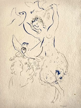 Pochoir Chagall -  Dancing girl with birds , Lithograph and Stencil, Jacomet, 1958 
