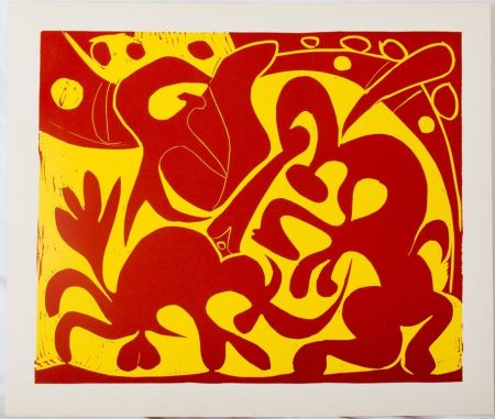 Linocut Picasso - Dans l'arène (rouge)