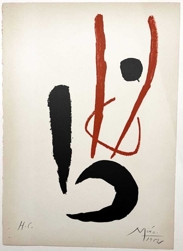 Lithograph Miró - Danseur (homme dansant - Composition rouge et noire (1952)