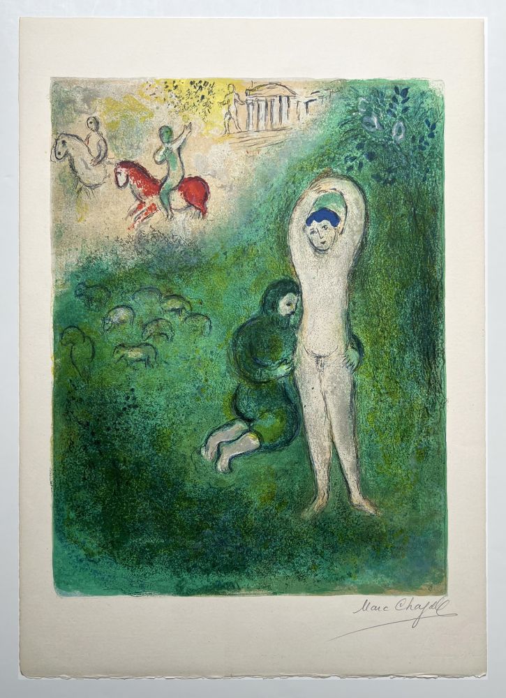 Lithograph Chagall - DAPHNIS ET GNATHON. Lithographie originale signée (Daphnis & Chloé, 1961)