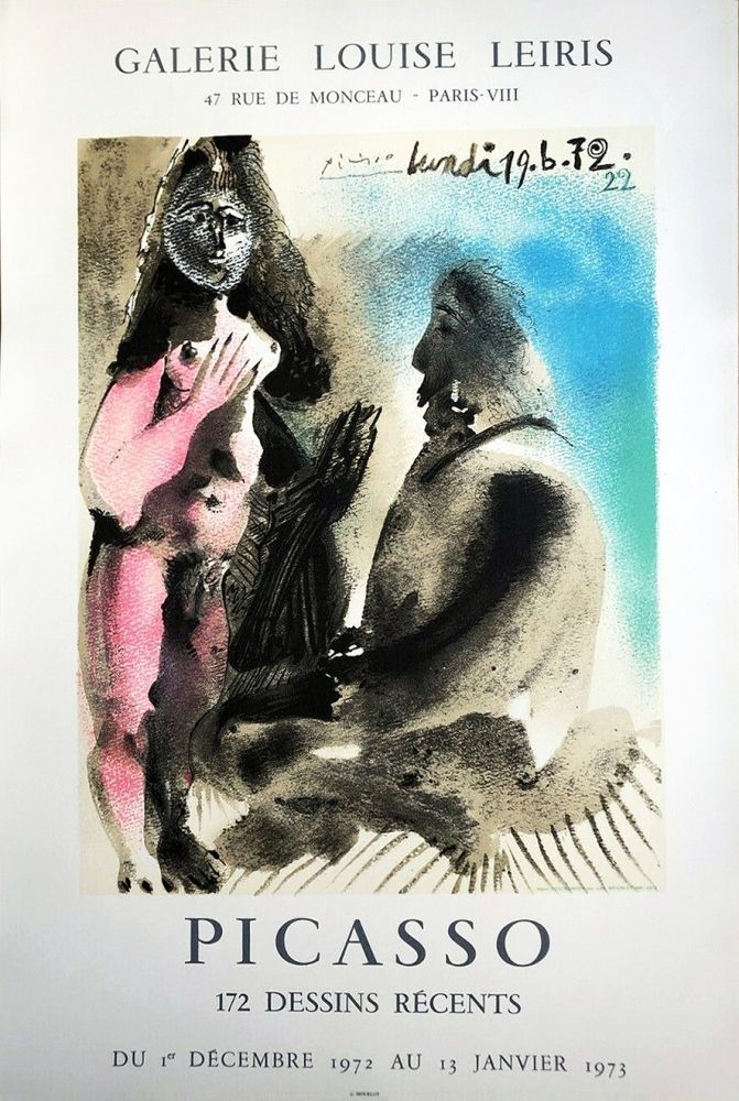 Lithograph Picasso - (d'après). Affiche : Galerie Louise Leiris « PICASSO DESSINS RÉCENTS » 1972-73