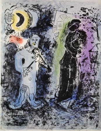 Lithograph Chagall - Das schwarze Paar und der Musikant