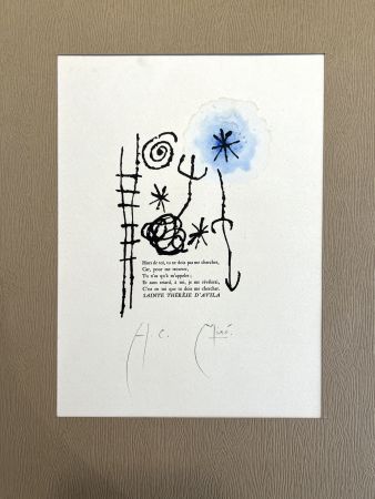 Rotogravure Miró - Dessin Aquarellé et signé pour Sainte Thérèse d'Avila (1960)