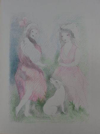 Lithograph Laurencin - Deux amies avec un chien
