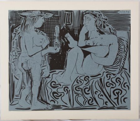 Linocut Picasso - Deux femmes au flacon de parfum