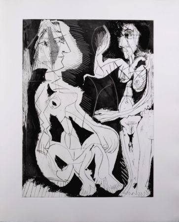 Aquatint Picasso - Deux femmes au miroir, 1966 - A fantastic original large-size etching (Aquatint) by the Master!
