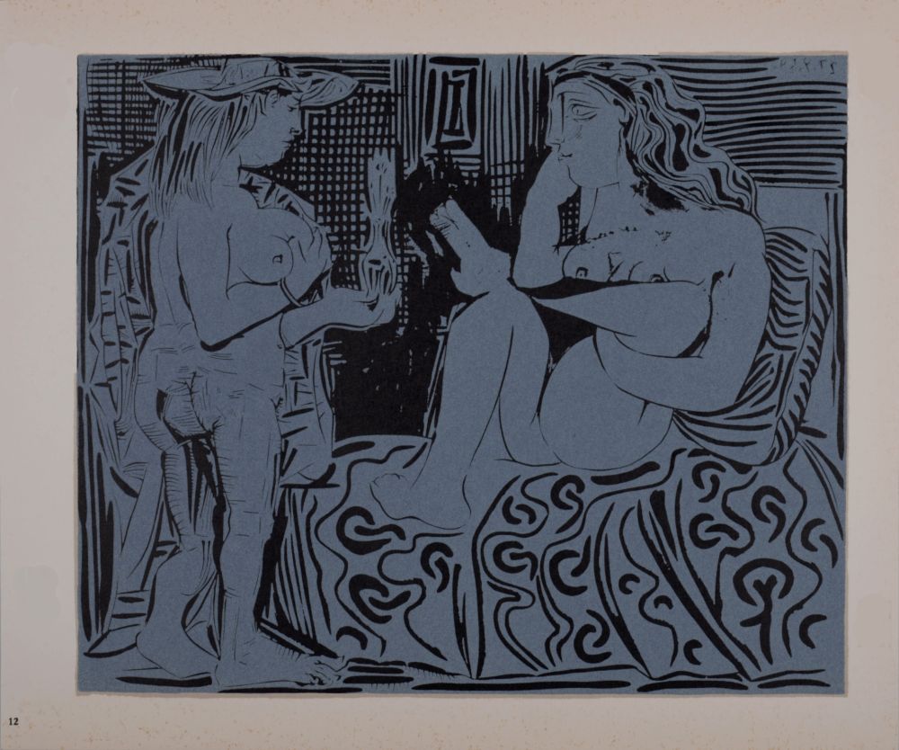 Linocut Picasso (After) - Deux femmes avec un vase à fleurs, 1962
