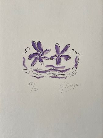 Woodcut Braque - Deux fleurs violettes 