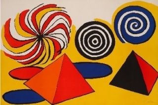 Lithograph Calder - Deux pyramides trois arcs de cercle