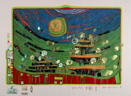 Screenprint Hundertwasser - Die Häuser hängen unter den wiesen, Plate 9