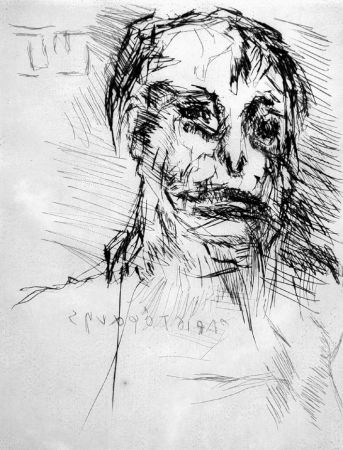 Drypoint Kokoschka - Dionysos und der schwer beladene Xanthias am Totensee