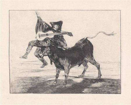 Etching And Aquatint Goya - Dios se lo pague a usted (Aveugle enlevé sur les cornes d'un taureau)