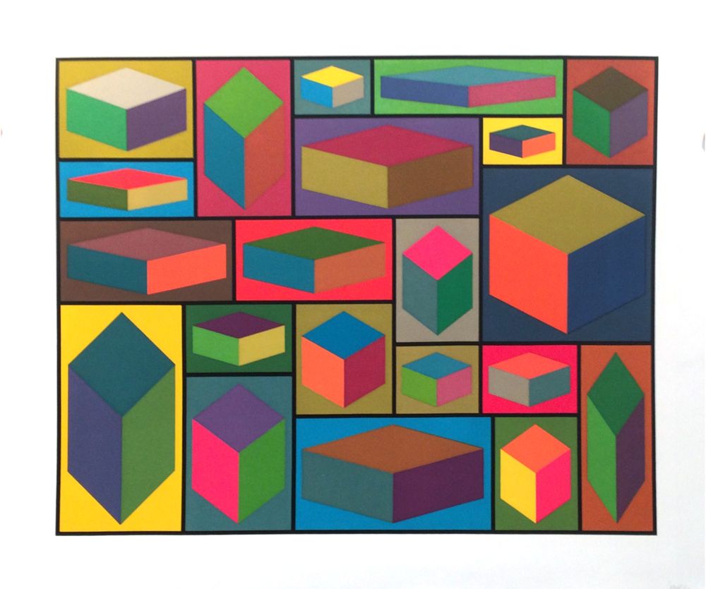 Linocut Lewitt - Distorted Cubes