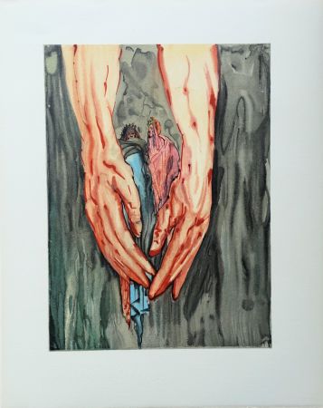 Woodcut Dali - Divine Comédie, Enfer 16, La montée de Géryon