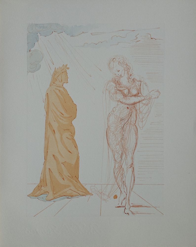 Woodcut Dali - Divine Comédie, Enfer 2, Virgile réconforte Dante