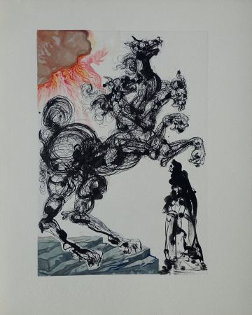 Woodcut Dali - Divine Comédie, Enfer 6, Cerbère
