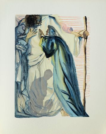 Woodcut Dali - Divine Comédie, Purgatoire 14, Un esprit interroge Dante