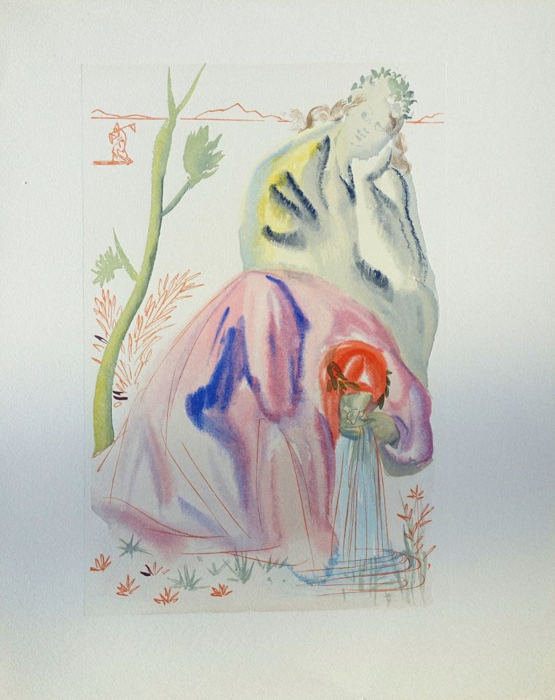 Woodcut Dali - Divine Comédie, Purgatoire 21, La source