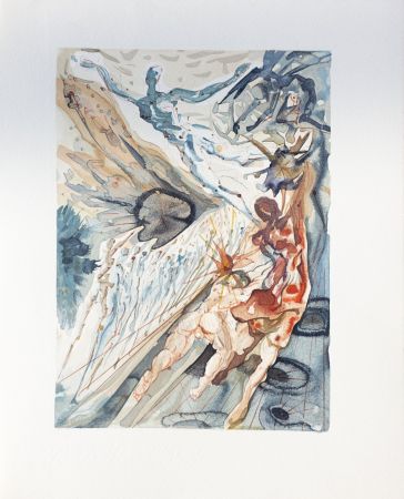 Woodcut Dali - Divine Comédie, Purgatoire 26, Deux troupes de luxurieux