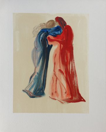 Woodcut Dali - Divine Comédie, Purgatoire 29, Dante et Béatrice