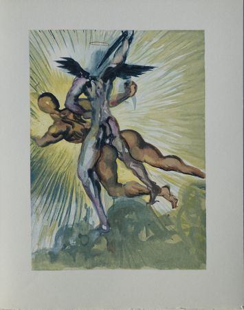Woodcut Dali - Divine Comédie, Purgatoire 8, Les anges de la vallée