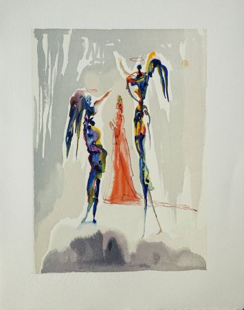 Woodcut Dali - Divine Comédie, Paradis 27, Dante et deux anges (Gloria Patri)