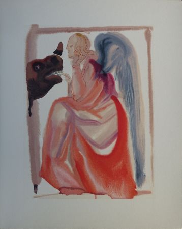 Woodcut Dali - Divine Comédie, Paradis 6, Ange et rhinocéros (le ciel de Mercure)