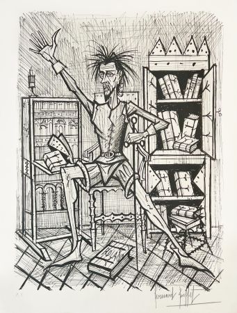 Lithograph Buffet - Don Quichote dans la Bibliothèque 