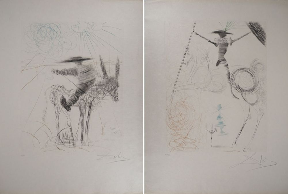 Etching Dali - Don Quichotte et Sancho Panza (2 gravures)
