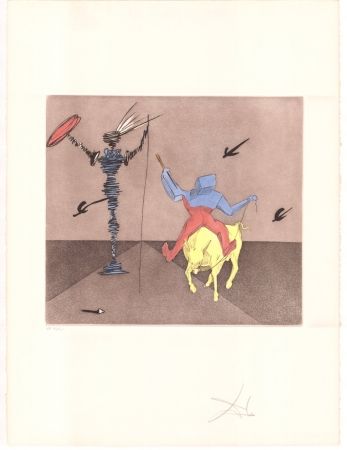 Etching Dali - Don Quijote - Maître et écuyer