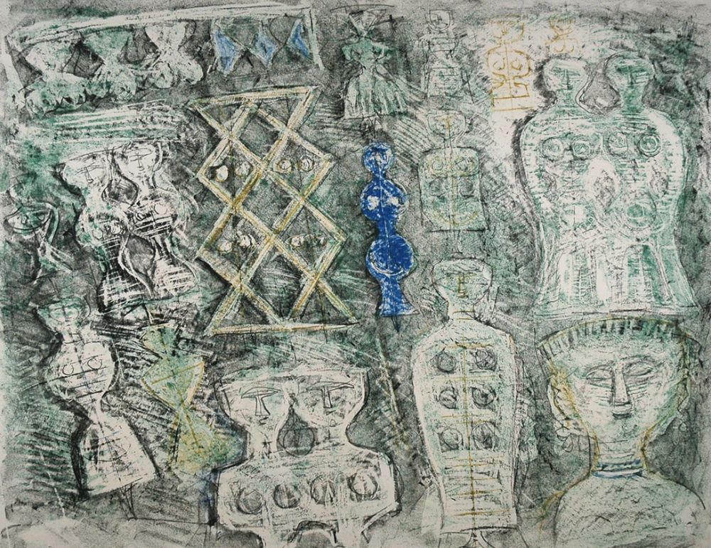 Lithograph Campigli - Donna su fondo verde