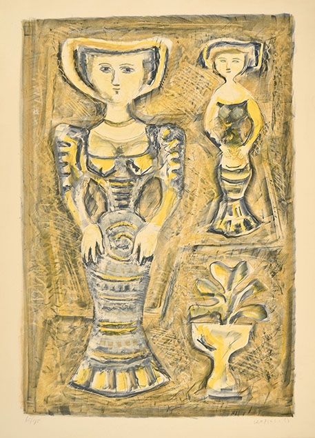 Lithograph Campigli - DONNE - FIORI, 1957