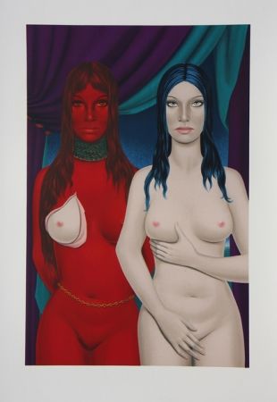 Lithograph Labisse - Double Nude in Red
