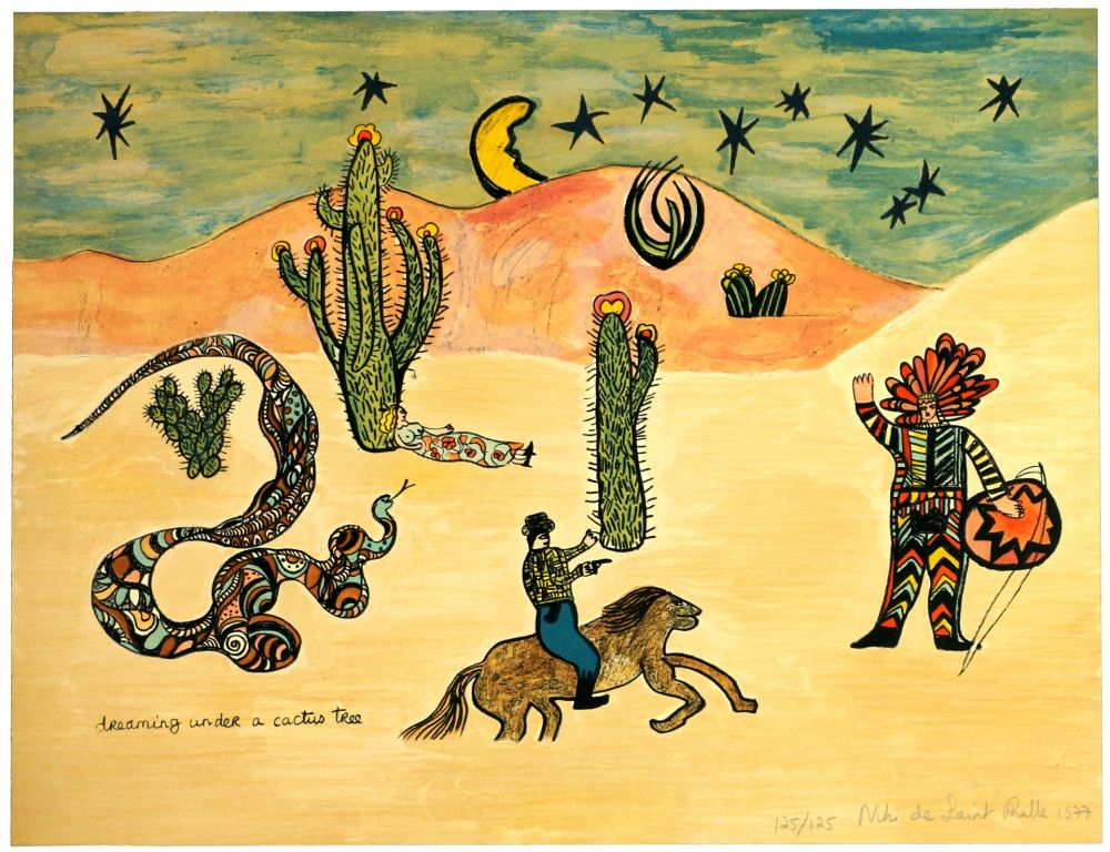 Lithograph De Saint Phalle - Dreaming under a cactus tree