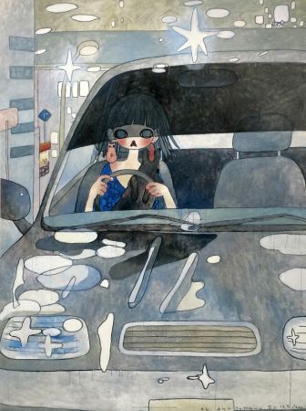Lithograph Takano - DRIVE WITH A NIGHT DOG