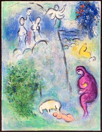 Lithograph Chagall - DÉCOUVERTE DE CHLOÉ PAR DRYAS (de la Suite Daphnis & Chloé - 1961)