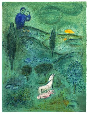 Lithograph Chagall - DÉCOUVERTE DE DAPHNIS PAR LAMON (de Daphnis et Choé. 1961)