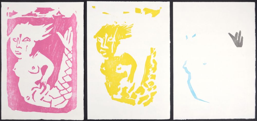 Woodcut Lorjou - Décomposition des couleurs d'une gravure, 1965