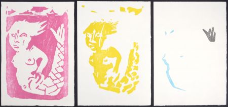 Woodcut Lorjou - Décomposition des couleurs d'une gravure, 1965