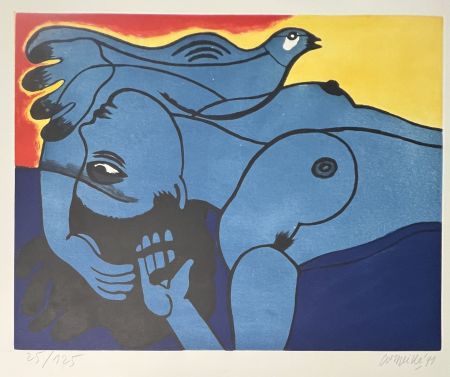 Etching And Aquatint Corneille - Eau-forte / Aquatinte, Femme et Oiseau, 1991