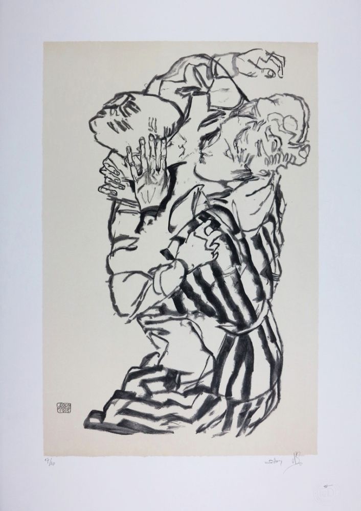 Lithograph Schiele - EDITH SCHIELE and nephew / EDITH SCHIELE und Neffe / EDITH SCHIELE & son neveu - 1915