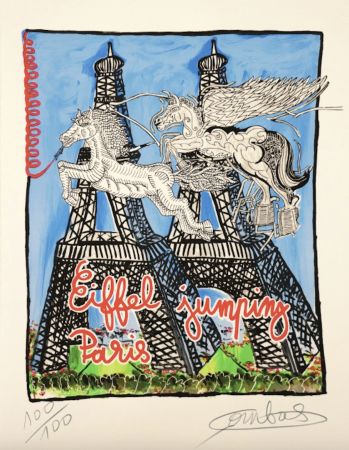 Lithograph Combas - Eiffel Jumping 